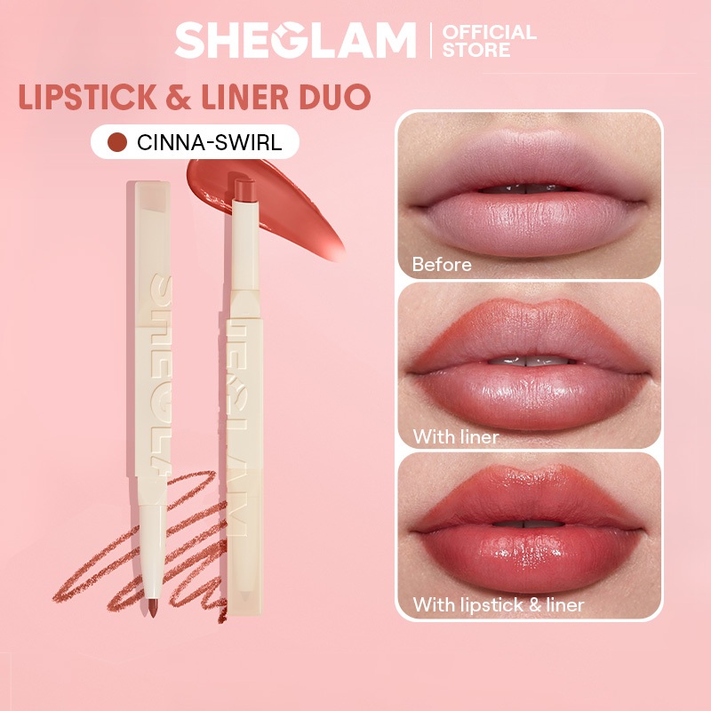 Sheglam Glam 101 Lipstick & Liner Duo - 2-In-1 Matte Dual-Ended Lip Liner ลิปสติกดินสอเม็ดสีสูงติดทนนาน Smooth สวมใส่ง่าย Lip Makeup