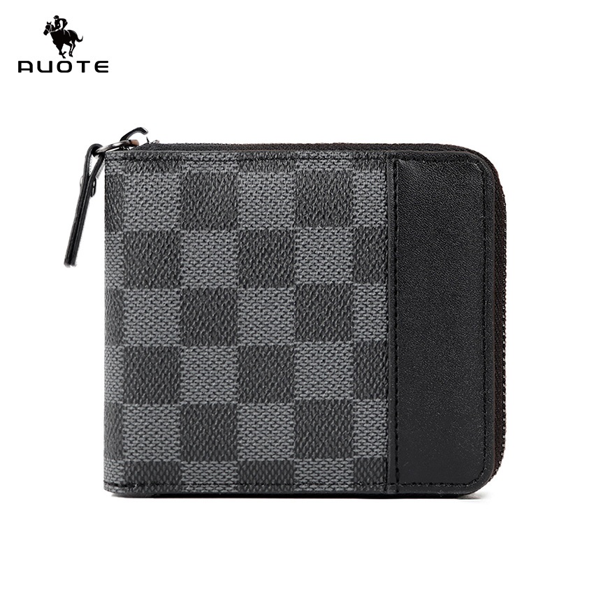 AUOTE กระเป๋าซิปสั้น PU Soft Wallet Retro Pattern Purse ความจุขนาดใหญ่