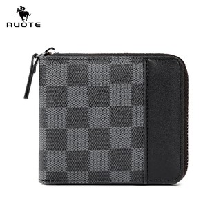 AUOTE กระเป๋าซิปสั้น PU Soft Wallet Retro Pattern Purse ความจุขนาดใหญ่