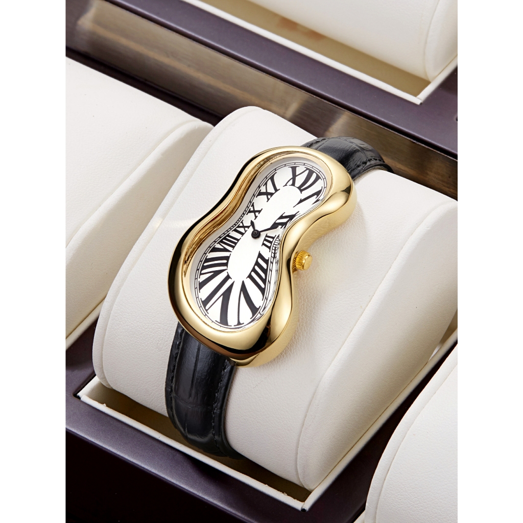 นาฬิการูปไม่สมมาตร Melting Twisting Y2k Leather Retro Niche Design Watch