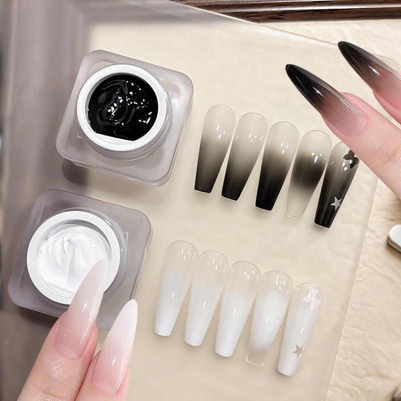 BORN PRETTY Quick Drying Patting Gel Polish White Black Gradient Slap Patting Gel สําหรับร้านทําเล็บ