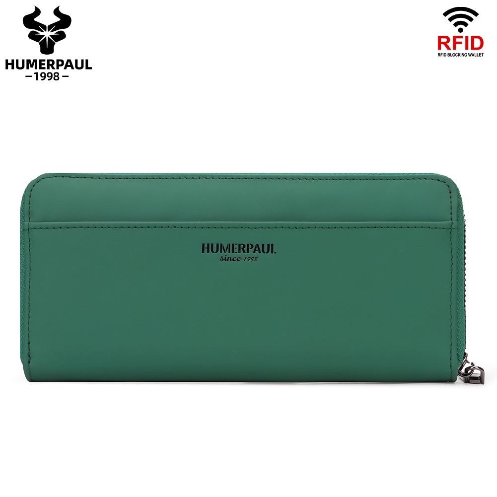 HUMERPAUL ยาวกระเป๋าสตางค์ผู้หญิง Multi slot บัตรเครดิตแพคเกจ Soild สี Casual Retro ซิปกระเป๋าโทรศัพท์กระเป๋า Cowhide หนัง HU103