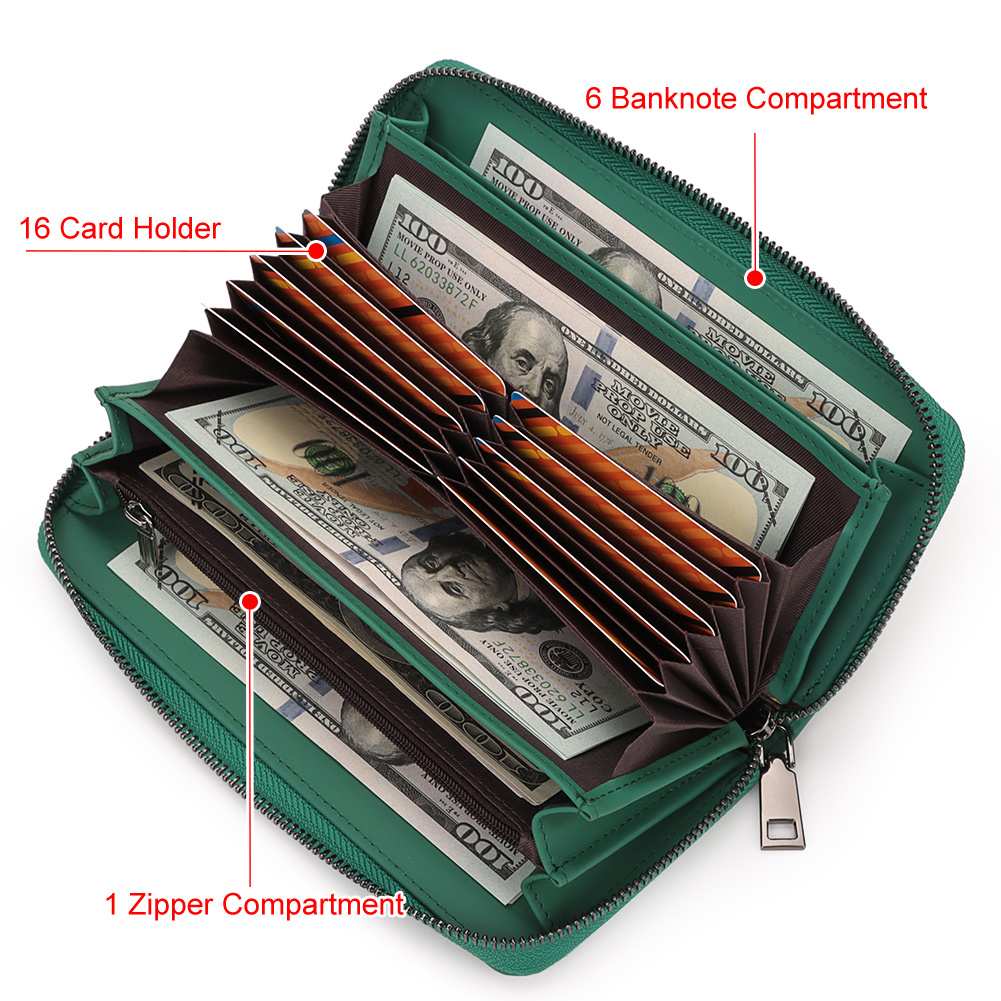 HUMERPAUL ยาวกระเป๋าสตางค์ผู้หญิง Multi slot บัตรเครดิตแพคเกจ Soild สี Casual Retro ซิปกระเป๋าโทรศัพท์กระเป๋า Cowhide หนัง HU103 - รูปที่ 2