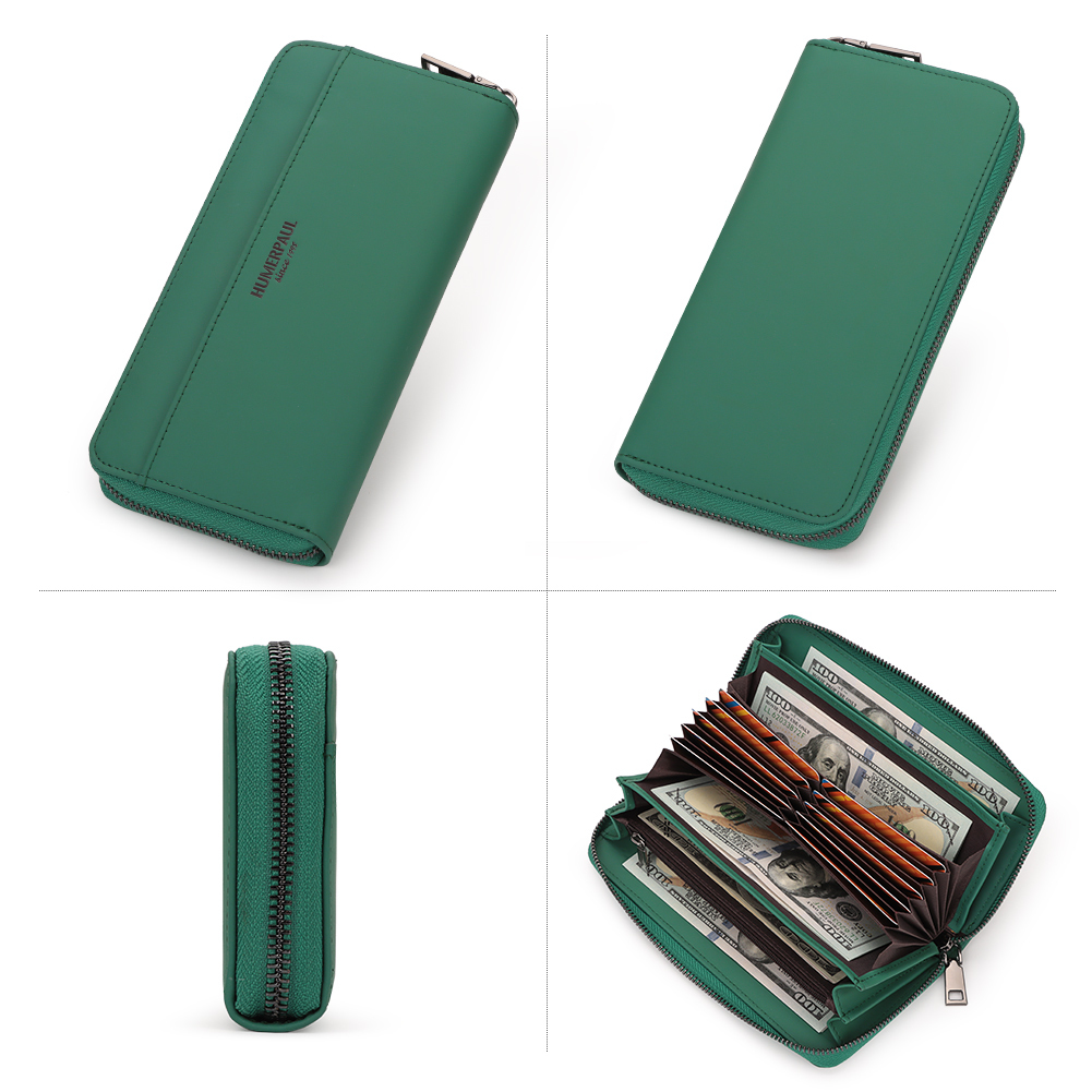 HUMERPAUL ยาวกระเป๋าสตางค์ผู้หญิง Multi slot บัตรเครดิตแพคเกจ Soild สี Casual Retro ซิปกระเป๋าโทรศัพท์กระเป๋า Cowhide หนัง HU103 - รูปที่ 3