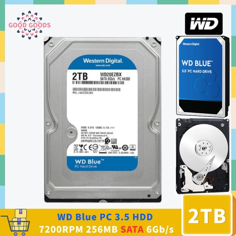 สําหรับ WD Blue PC 3.5 2TB HDD WD20EZBX 7200 RPM 256MB แคช SATA 6.0 Gb/s ฮาร์ดไดรฟ์ภายใน Bare Drive