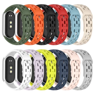 สายรัดข้อมือซิลิโคนอุปกรณ์เสริมสร้อยข้อมือแบบห่วงระบายอากาศสําหรับ Xiaomi Smart Band 10 9 8 / Mi Band 10 Ceramic Edition
