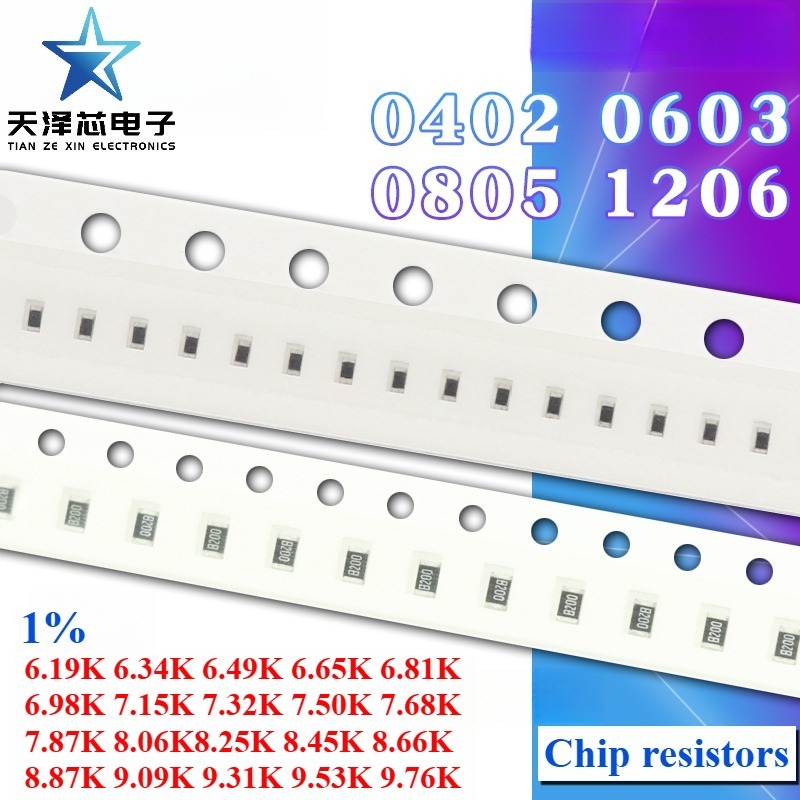 100 ชิ้น 0402 0603 0805 1206 1% ตัวต้านทาน SMD 6.19K 6.34K 6.49K 6.65K 6.81K 6.98K 7.15K 7.32K 7.50K