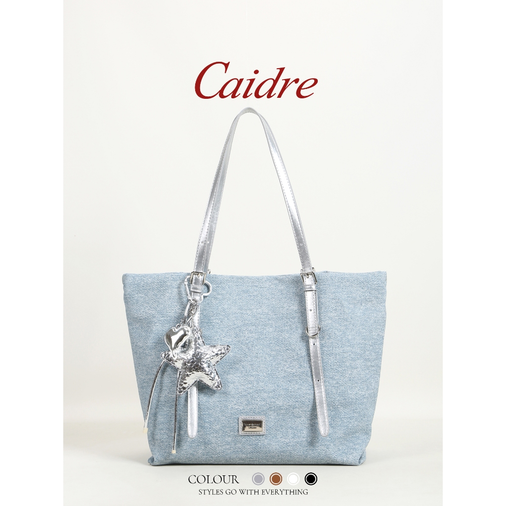 Caidre กระเป๋าเดินทางหนังดีนิม.Canvas ความจุใหญ่สำหรับผู้หญิง ใช้งานได้ทั้งเรียนและทำงาน