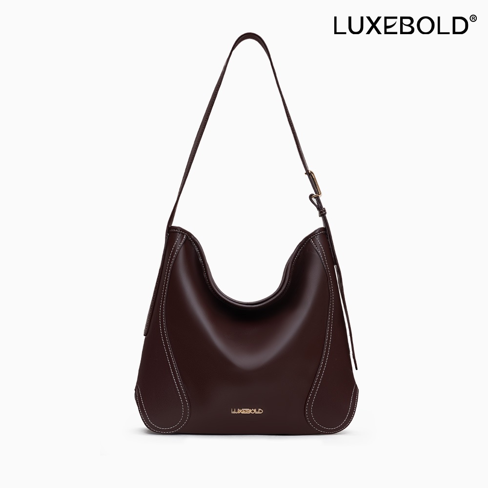 LUXEBOLD กระเป๋าสะพายไหล่ผู้หญิง แฟชั่น หนังนุ่มนิ่ม ซิปปิด สายปรับได้