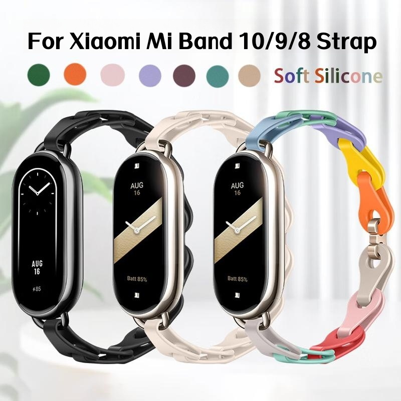 สายซิลิโคนสําหรับ Xiaomi Mi Band 10/9/8 สร้อยข้อมือสายรัดข้อมือสําหรับ Smart Watch Mi Band10 Mi Band