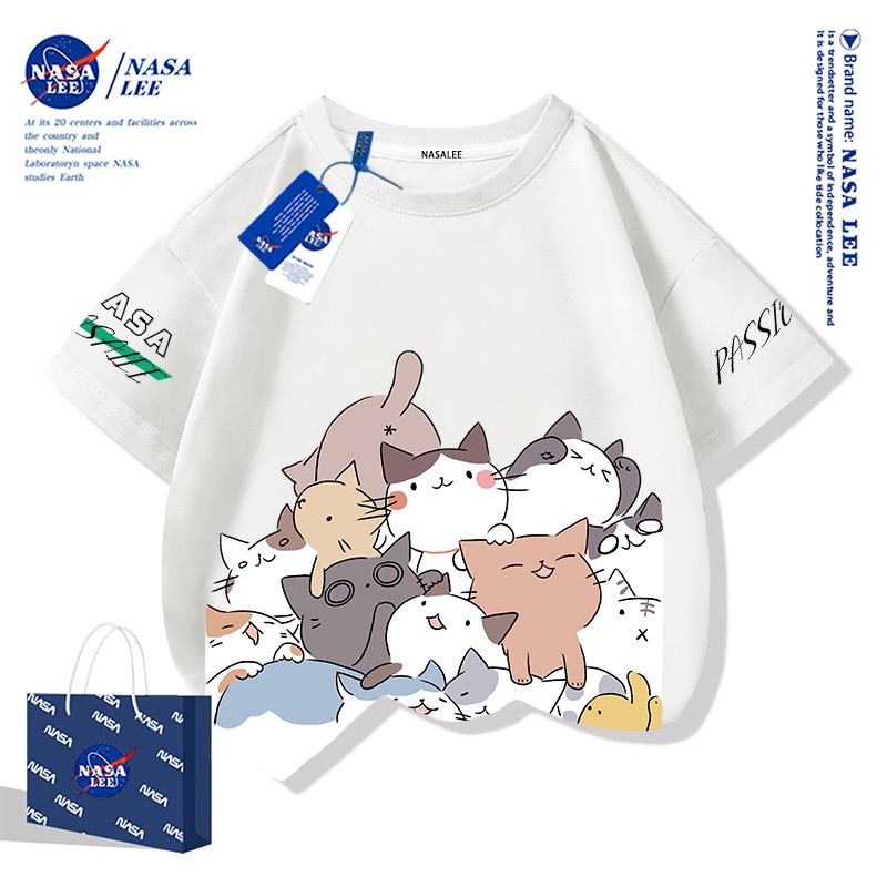 【ส่งเร็ว 48 ชม.】เสื้อยืด NASA ผ้าฝ้ายนุ่ม ลายแมวซนหมู่สุดน่ารัก สไตล์ไทย ใส่ได้ทั้งครอบครัว