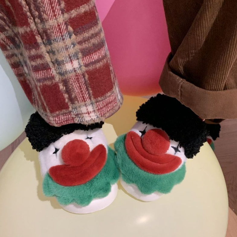 Xitiao สนุกตัวตลกรองเท้าแตะผ้าฝ้ายผู้ชายผู้หญิงตกแต่งบ้านขนแกะ Warm Anti-slip หนา soled Furry Coup - รูปที่ 4
