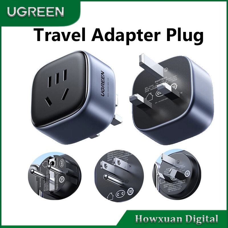 UGREEN ยูกรีน อะแดปเตอร์เครื่องชาร์จสําหรับเดินทางโทรศัพท์มือถือพลังงาน 250โวลต์ เป็นซ็อกเก็ตตัวแปลง/ปลั๊กแปลงสําหรับเดินทางหลายประเทศ