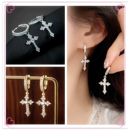 ต่างหูฝังเพทาย สไตล์แฟชั่นสำหรับผู้ชายและผู้หญิง High-End Cross