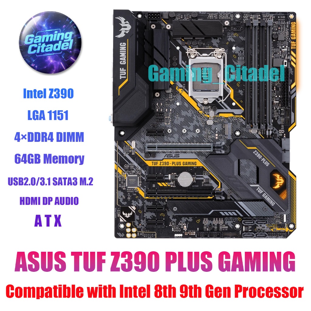 ใช้เมนบอร์ด ASUS TUF Z390-PLUS DDR4 LGA 1151 ATX เข้ากันได้กับโปรเซสเซอร์ Intel 8th 9