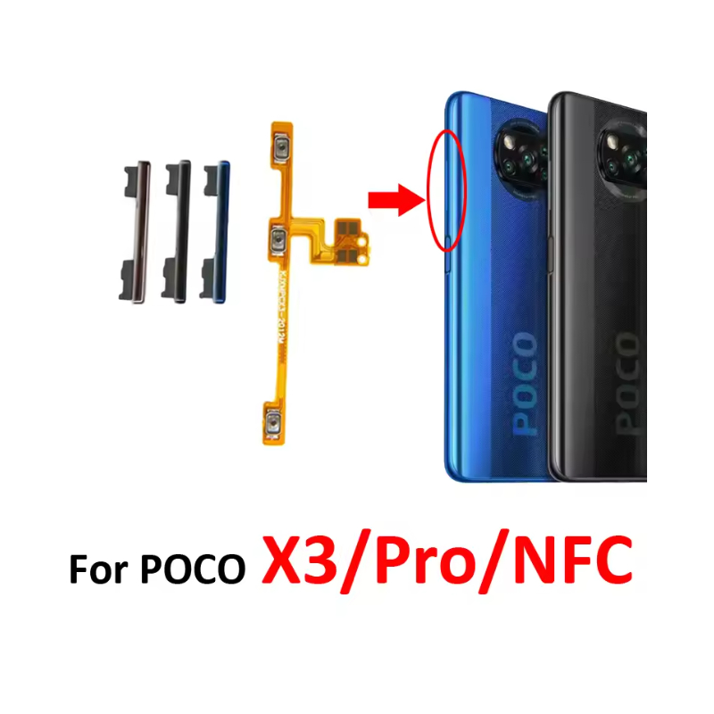 สําหรับ Xiaomi Pocophone X3 NFC X3 Pro ปริมาณด้านข้างปุ่มควบคุมพลังงานเสียงด้านข้างกุญแจภายใน Flex Cable อะไหล่ซ่อม