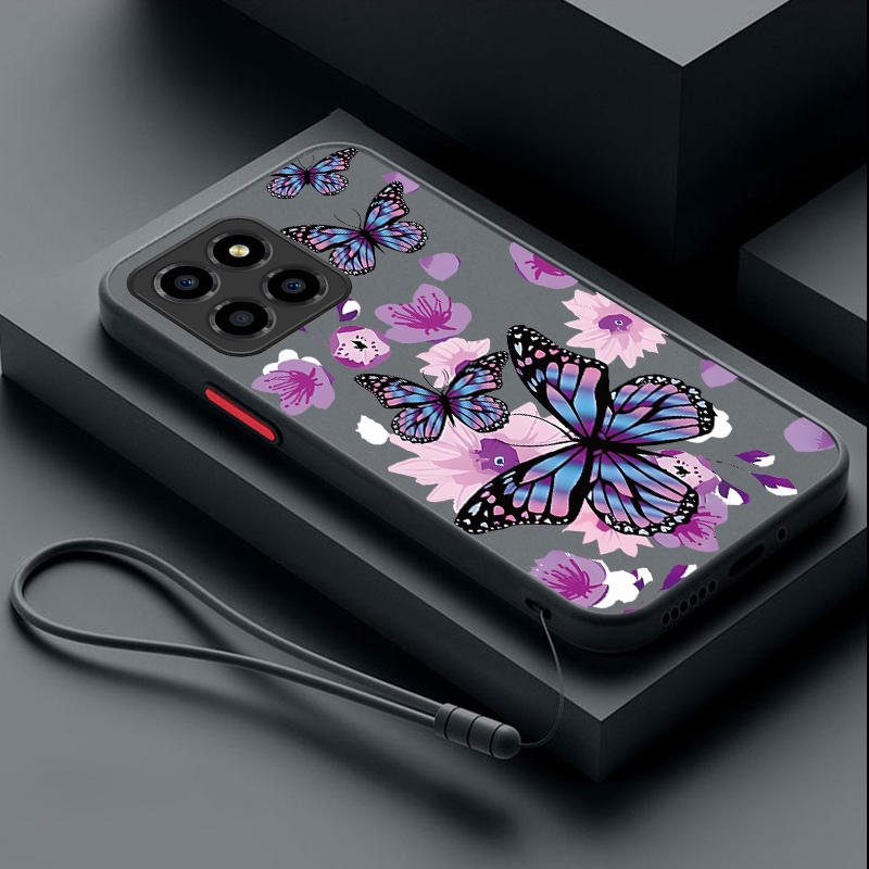 Honor 200 Smart Honor X7C เคสผีเสื้อสีม่วงโปร่งแสง Matte เคสกันกระแทก