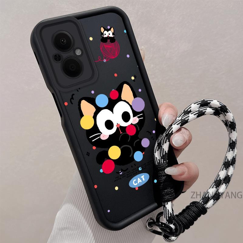 สําหรับ OPPO Reno 7Z 5G Reno 8Z 5G ซิลิโคนกันกระแทก TPU เคสโทรศัพท์ความงามการ์ตูนลูกแมวที่มีสีสันรูปแบบการออกแบบใหม่ฟรีเชือกประณีต