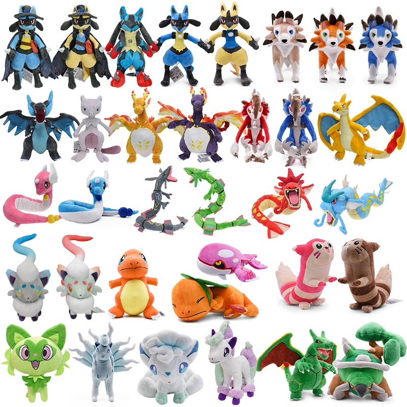 34 สไตล์ 21-68 ซม.อะนิเมะ Pokémon Charmander Rayquaza Charizard Lucario Gyarados Lycanroc Kyogre Sprigatito Dragonair Furret ตุ๊กตาของเล่นตุ๊กตานุ่มตุ๊กตาของขวัญ