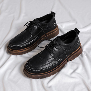 [ส่งฟรี] 2025 ใหม่ ผู้ชาย สวมรองเท้าหนังเบาะลมสีดํา สไตล์เกา…