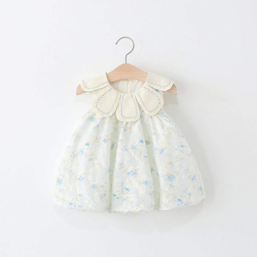 ฤดูร้อนใหม่เด็กสาวชุดดอกไม้เย็บปักถักร้อยสาวแขนกุดกลีบปกชุดเจ้าหญิงเหมาะสําหรับ0-4ปีดอกไม้หน่อกระโปรง