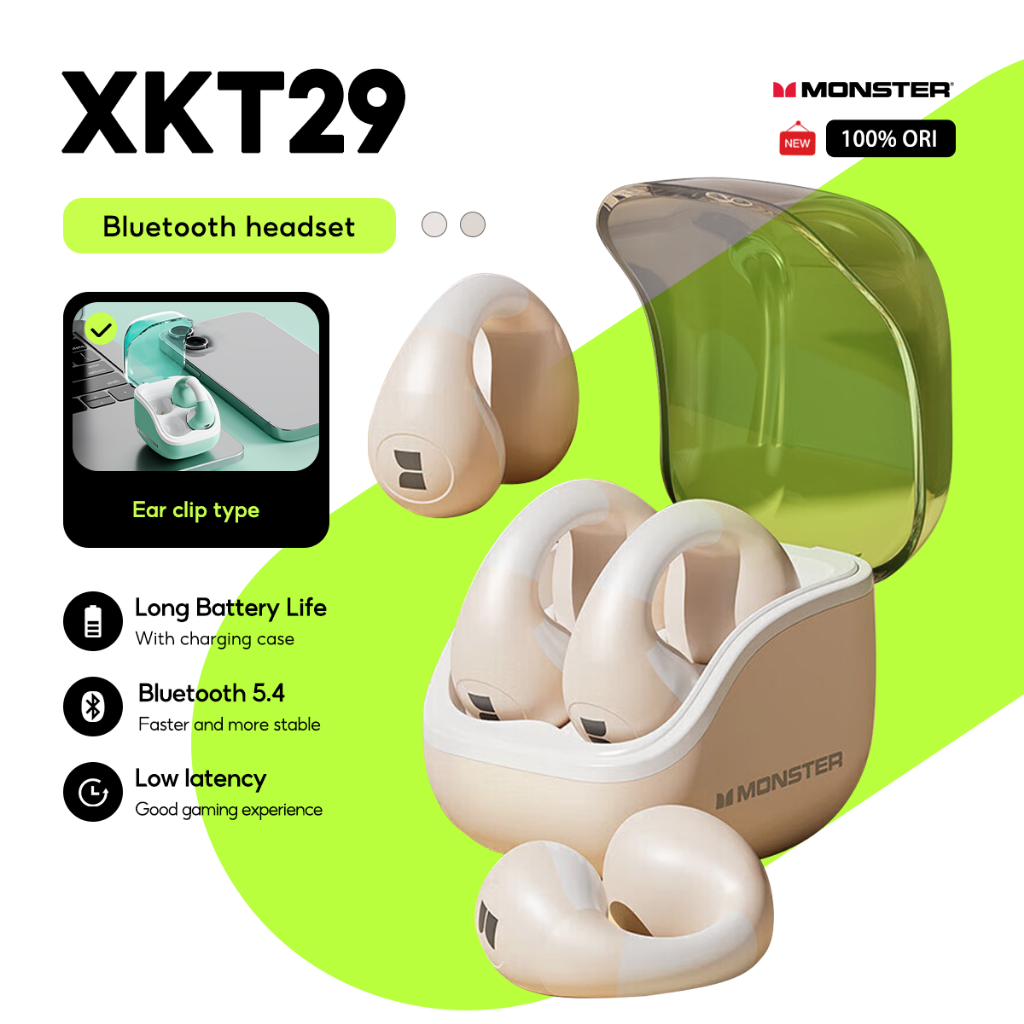 Monster XKT29 ไร้สายบลูทูธ Earclip หูฟัง HD เสียง Latency ต่ําอายุการใช้งานแบตเตอรี่ยาวนานคุณภาพเสียงไฮไฟบลูทูธ 5.4