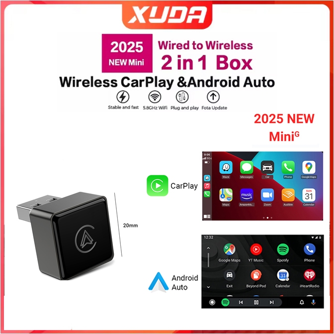 อะแดปเตอร์ไร้สาย Carplay อะแดปเตอร์ไร้สาย WIFI 5G ใหม่ 2025 Android Auto 2-in-1 ปลั๊กอัจฉริยะเหมาะสําหรับรุ่นรถยนต์ 99%