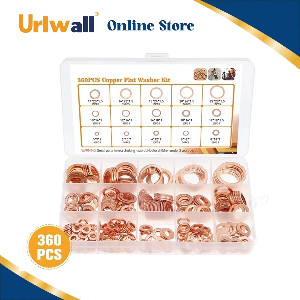 Urlwall ชุดซีลทองแดง/ทองเหลือง 220/360ชิ้น [แบบแบน] - กันน้ำเครื่องซักผ้า ทนแรงดัน อุปกรณ์ซ่อม