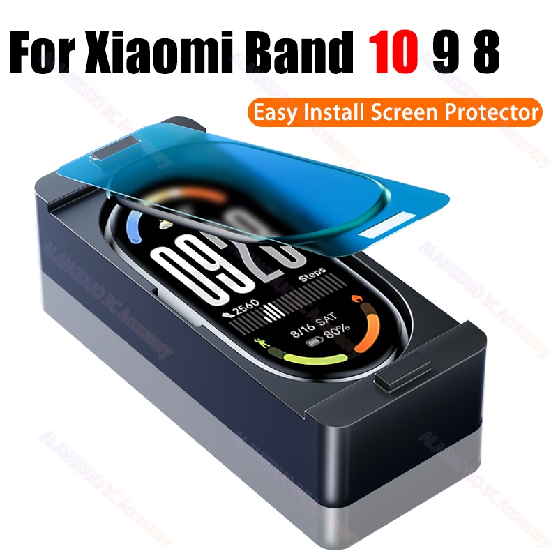 Xiaomi Mi Band 10 9 8 ป้องกันหน้าจอติดตั้งง่าย 3D ฟิล์มสําหรับ Xiaomi Smart Band 10 9 8 ScratchProof สติกเกอร์ป้องกันอุปกรณ์เสริมไม่แก้ว