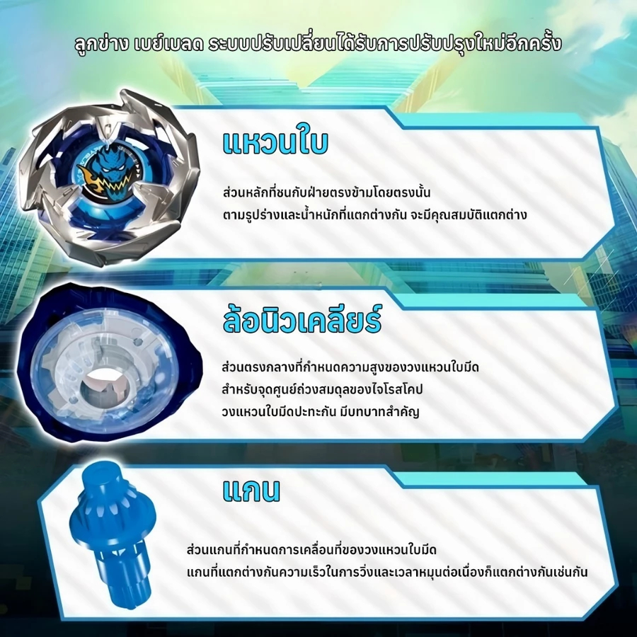 สไตล์สุ่ม!!ของเล่นลูกข่าง เบย์เบลด BYBLEADE X ลูกข่าง เซ็ต 4 ตัว 1เซ็ตได้เบย์เบลด 2 ลูก +1ตัว สนามเบย์เบลด มาพร้อมสนามเบย์เบลด ที่ซู๊ตแบบสาย และแบบเชือก - รูปที่ 5