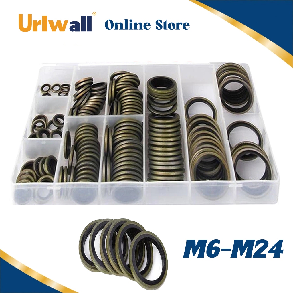 Urlwall แหวนปิดผนึก Bonded Seal 150ชิ้น [M6-M22] สำหรับงานอุตสาหกรรม/ซ่อมรถ – ชุดซีลกันน้ำมัน เกราะน้ำมันเครื่อง ป้องกันรั่ว