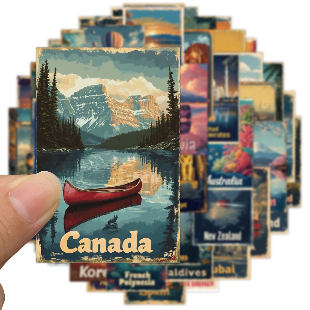 [สติกเกอร์ขนาดใหญ่] 50 ชิ้น Mix World สติกเกอร์อาคารที่มีชื่อเสียงความงาม Travel Landmark Decal Graffiti DIY โทรศัพท์กระเป๋าเดินทางกีตาร์ Decal