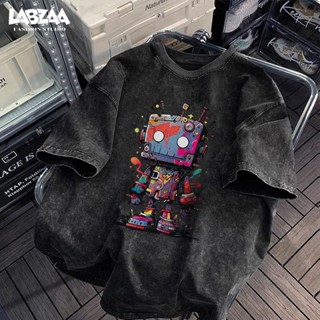 เสื้อยืดแขนสั้นคอกลม⚡ใส่สบาย ลายหุ่นยนต์การ์ตูน ระบายอากาศ ว…