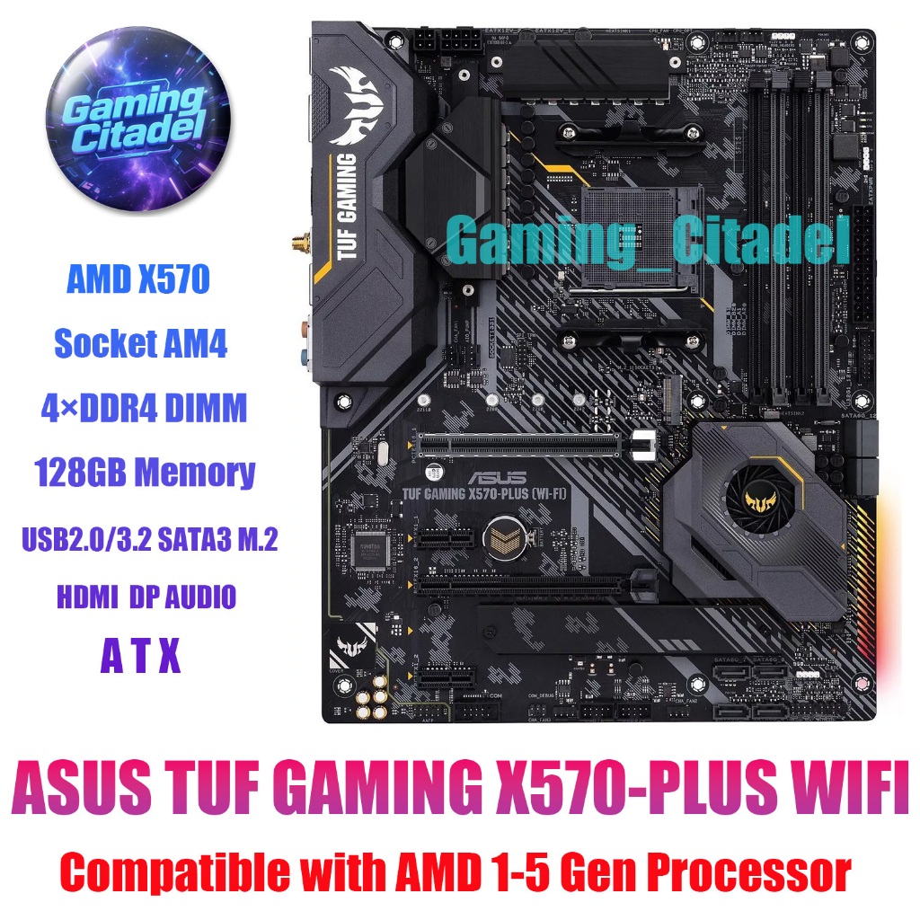 ใช้ ASUS TUF GAMING X570 PLUS WIFI DDR4 ATX เมนบอร์ด AMD AM4 เข้ากันได้กับโปรเซสเซอร์ AMD 1-5 Gen ทด
