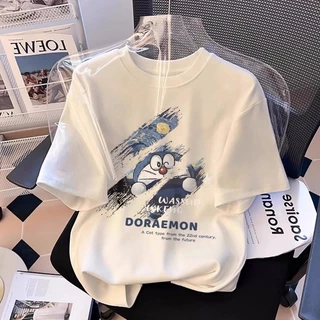 【จัดส่งภายใน 48 ชั่วโมง】เสื้อยืด NASA สีขาว ไซส์โอเวอร์ไซส์ ลายโดราเอมอน (Doraemon) แบบ Unisex ผ้าฝ้ายคุณภาพสูง