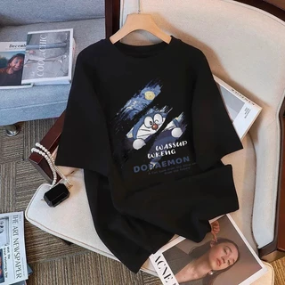 【จัดส่งภายใน 48 ชั่วโมง】เสื้อยืด NASA สีขาว ไซส์โอเวอร์ไซส์ ลายโดราเอมอน (Doraemon) แบบ Unisex ผ้าฝ้ายคุณภาพสูง