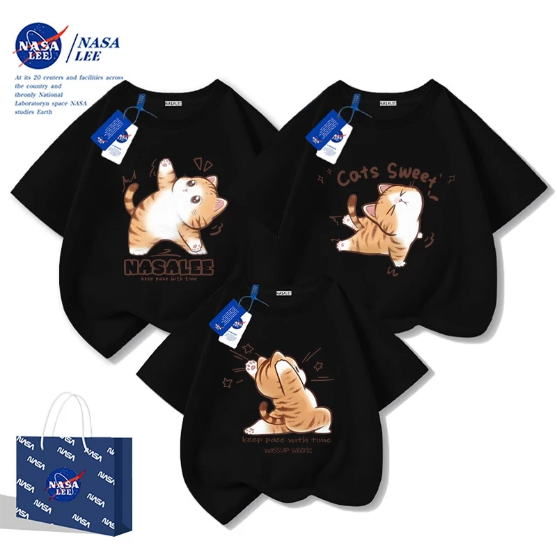 เสื้อยืดเด็ก NASA ลายแมวโยคะ Yoga Cat ผ้าฝ้าย สีขาว thumbnail 3