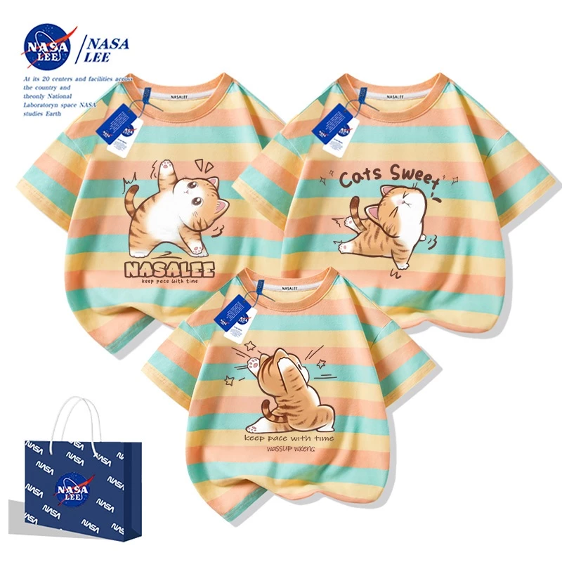 เสื้อยืดเด็ก NASA ลายแมวโยคะ Yoga Cat ผ้าฝ้าย สีขาว thumbnail 4