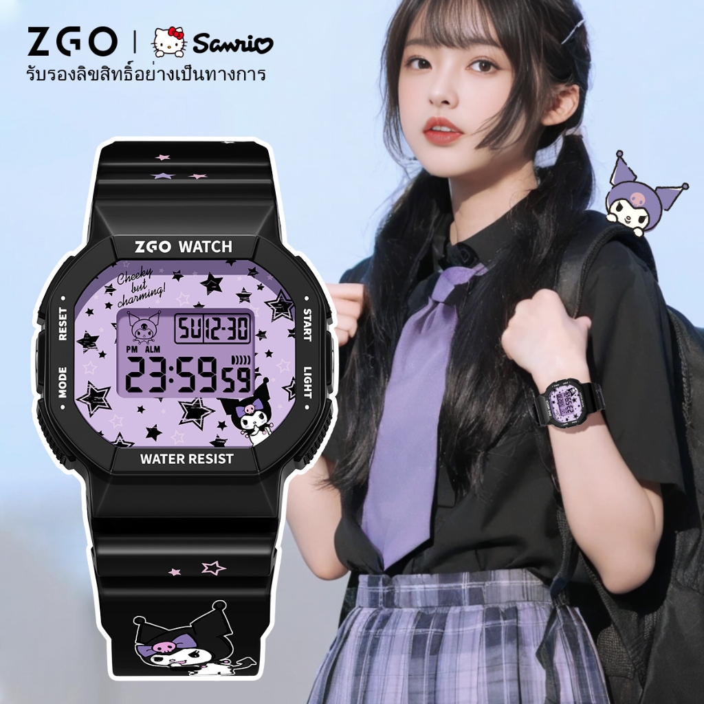 ZGO x Sanrio Kuromi นาฬิกาเด็ก แนวสปอร์ต อเนกประสงค์ มีไฟ LED กันน้ำ 100% นาฬิกา