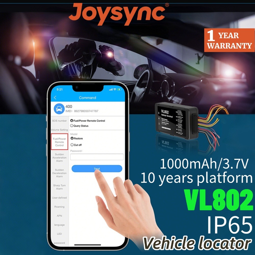 Joyync VL802-4G เครื่องติดตามยานพาหนะพร้อมการสื่อสารสองทาง 4G, การฟังระยะไกล, ระบบหลายเนื้อหาและการต