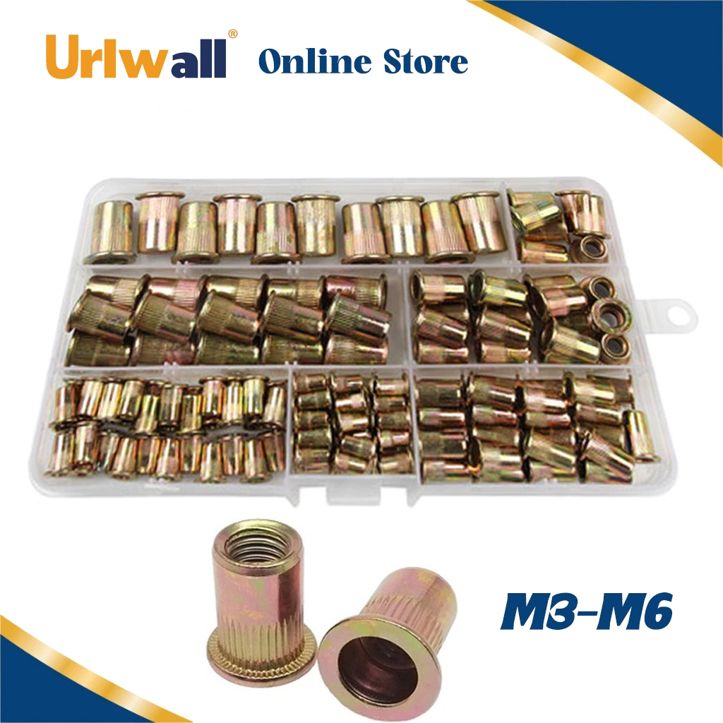 Urlwall น็อตรีเวทชุบซิงค์ 150ชิ้น [M4-M10] สีเหลือง - สำหรับงานโลหะ/ซ่อมรถ ทนสนิมเกรดสูง แบบครบเซ็ต