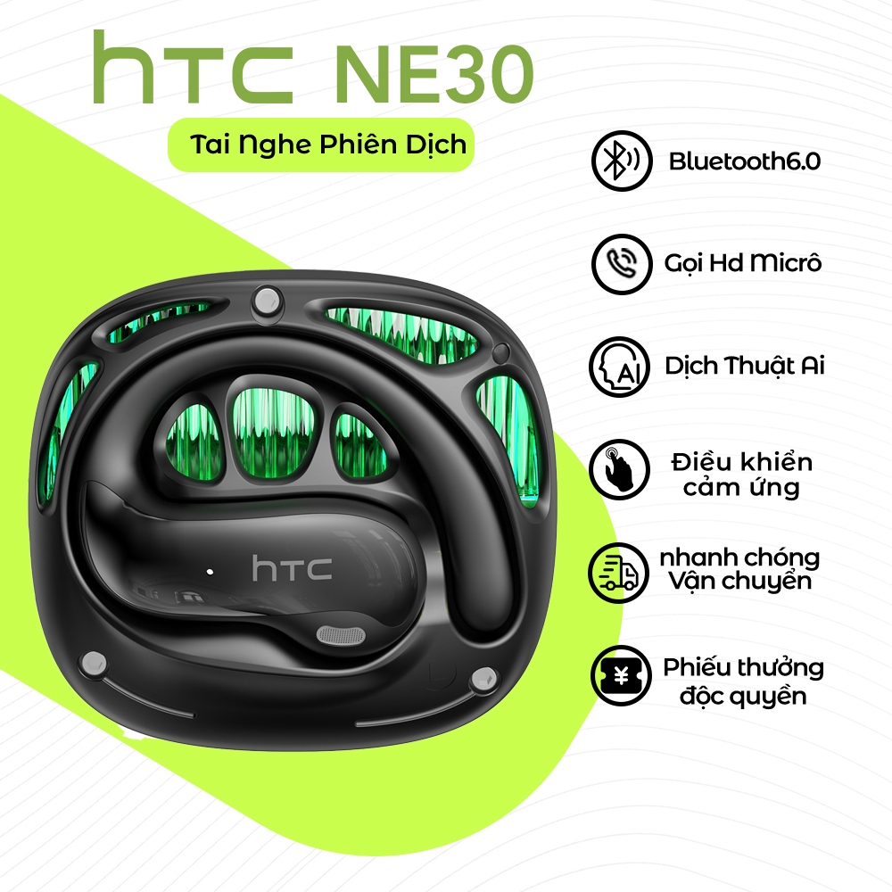 HTC NE30 AI แปลหูฟัง 135 ภาษา ​​เอฟเฟกต์เสียงไฮไฟ Bluetooth 6.0 แบบเรียลไทม์แบบเรียลไทม์