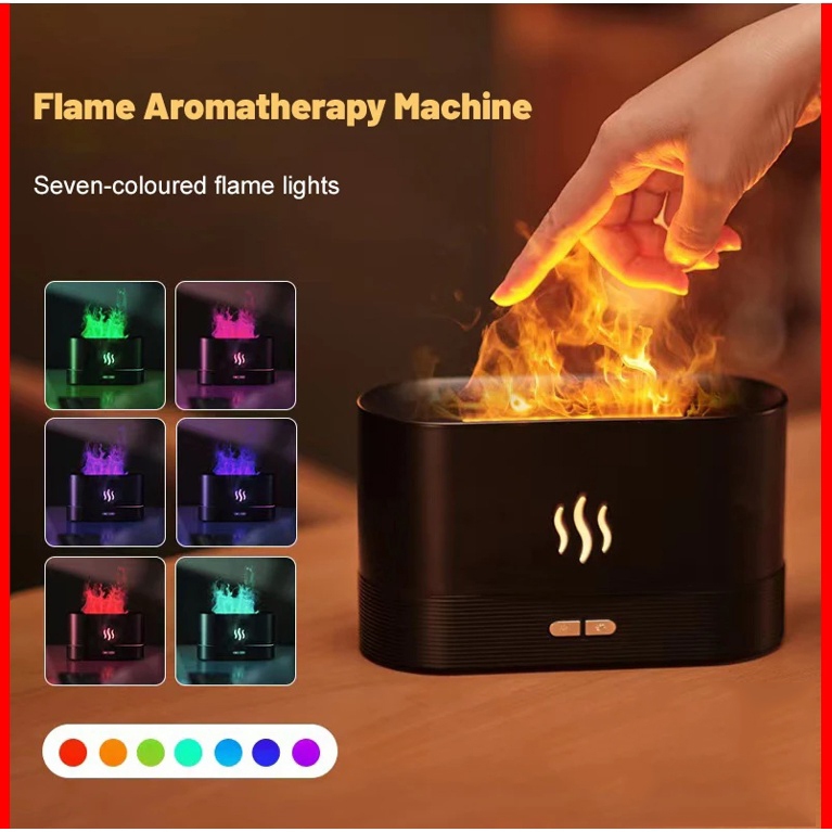 เครื่องพ่นอโรม่า เครื่องพ่นไอน้ำ พร้อมส่ง Essential Oil Diffuser 180ml ลายควันไฟ เปิดไฟได้ มีไฟ7สี