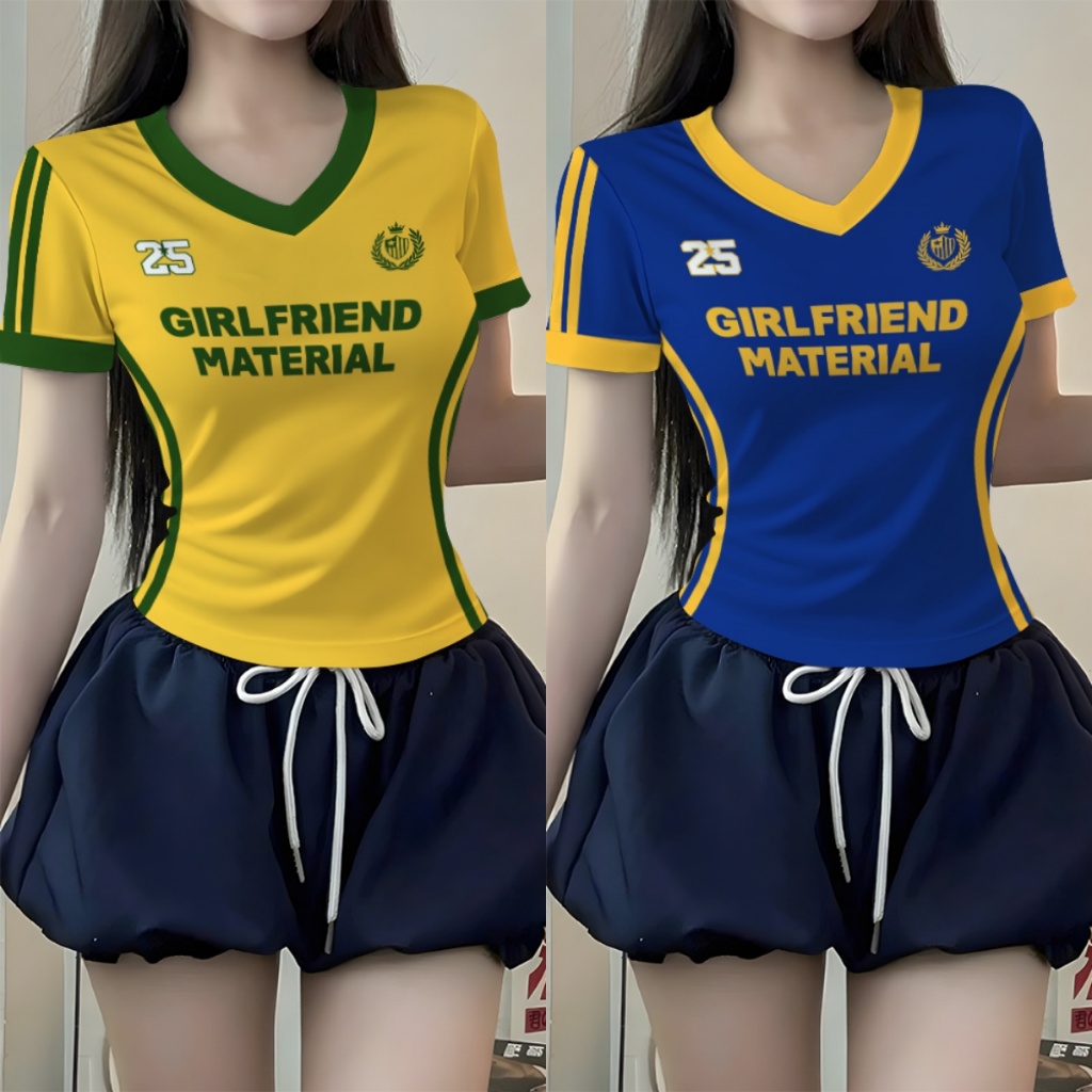 Babytee สไตล์เกาหลี Y2k Crop Tops สําหรับผู้หญิง V คอ Slim เสื้อยืดฤดูร้อน Dopamine สี Clash สั้นเสื้อกีฬาสาวเพื่อน Mix Street สวมใส่สําหรับสาวแนวโน้มร้อน 2025