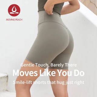MOVING PEACH กางเกงขาสั้นสําหรับสตรีเอวสูงเหมาะกับการเล่นโยคะกีฬา Bpd