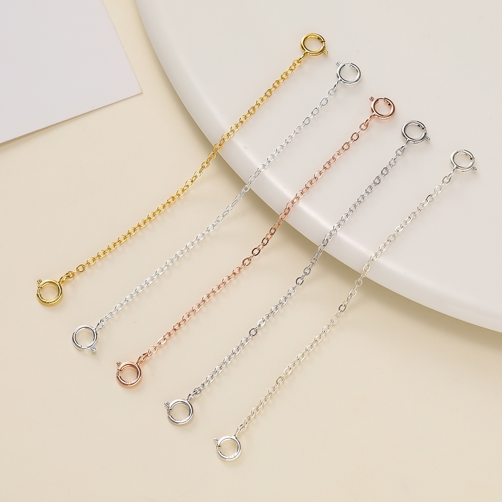 St.kunkka ห่วงโซ่การขยายสร้อยคอ สร้อยคอกลวงโซ่เงิน S925 พร้อมตะขอสปริง สำหรับทำเครื่องประดับ DIY