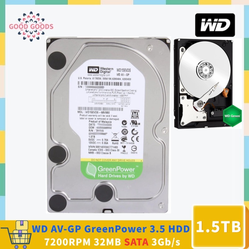 ใช้แล้ว - ชอบใหม่ WD AV-GP GreenPower 3.5 1.5TB HDD WD15EVDS 7200RPM 32MB SATA 3Gb/s ฮาร์ดไดรฟ์ภายใน