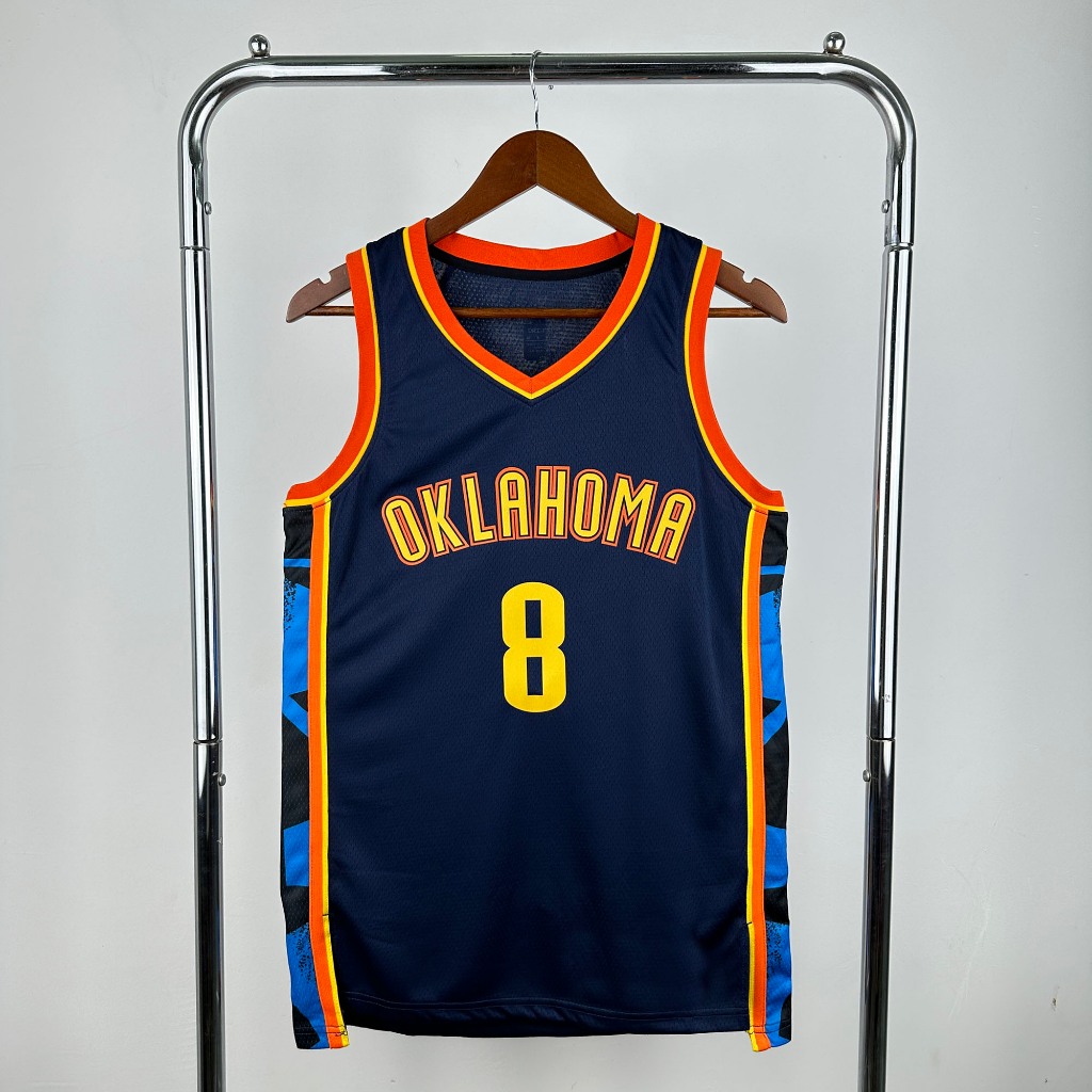 Hot Press Custom Jersey 2025 Mens Jalen Williams Navy Blue/Orange/Blue/White Swingman Jersey