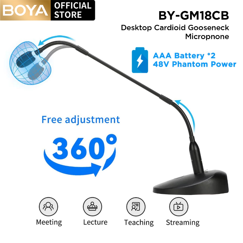 BOYA BY-GM18CB Cardioid XLR ปลั๊กแบบมีสายเดสก์ท็อป Gooseneck ไมโครโฟนสําหรับคอมพิวเตอร์พีซีสตูดิโอคําพูดการบรรยายวิดีโอการประชุมสด