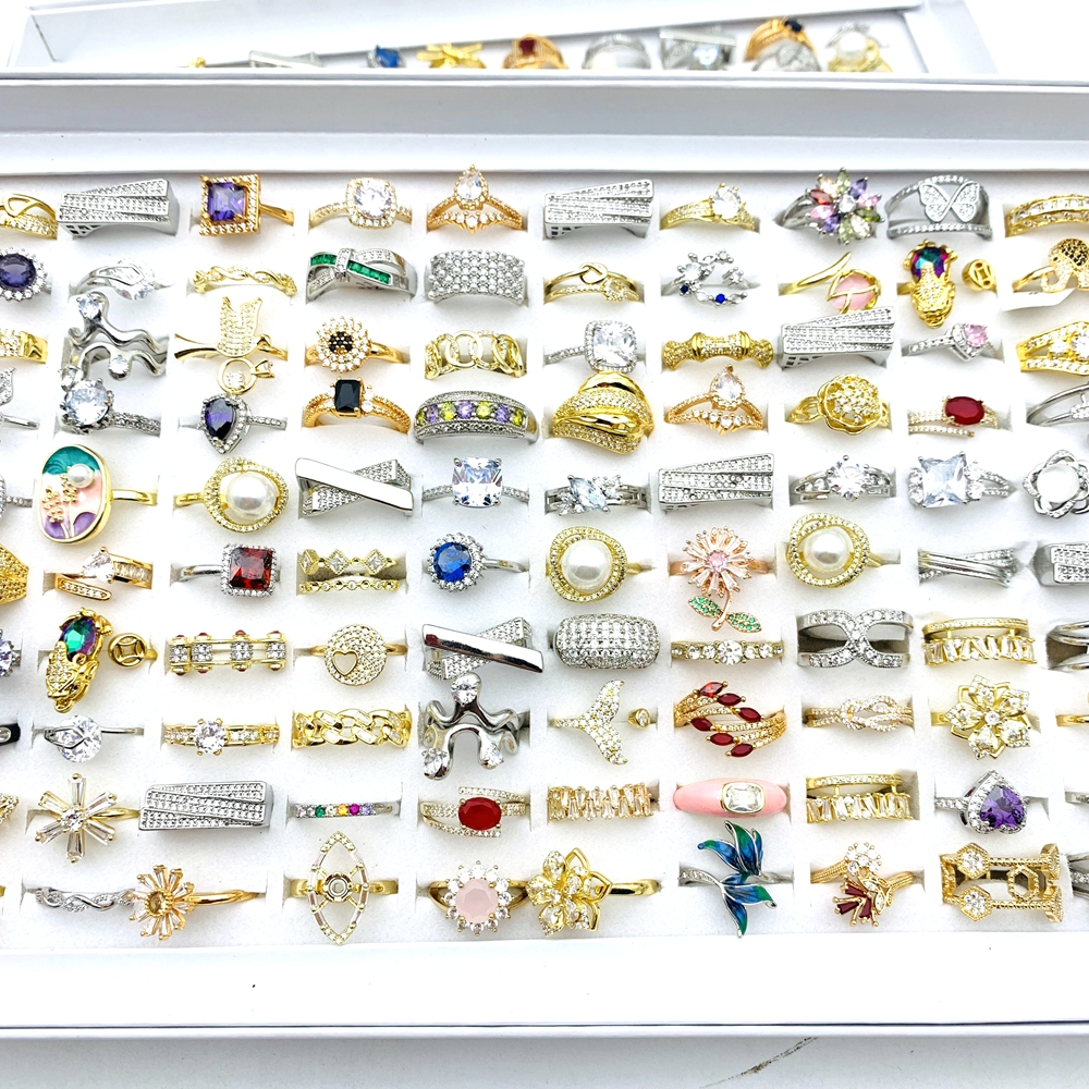 20 ชิ้นสารพันบุรุษแหวนสตรี Silver Gold Plated Sparkling Cubic Zirconia และ Rhinestone หรูหราแฟชั่นเครื่องประดับ Lot